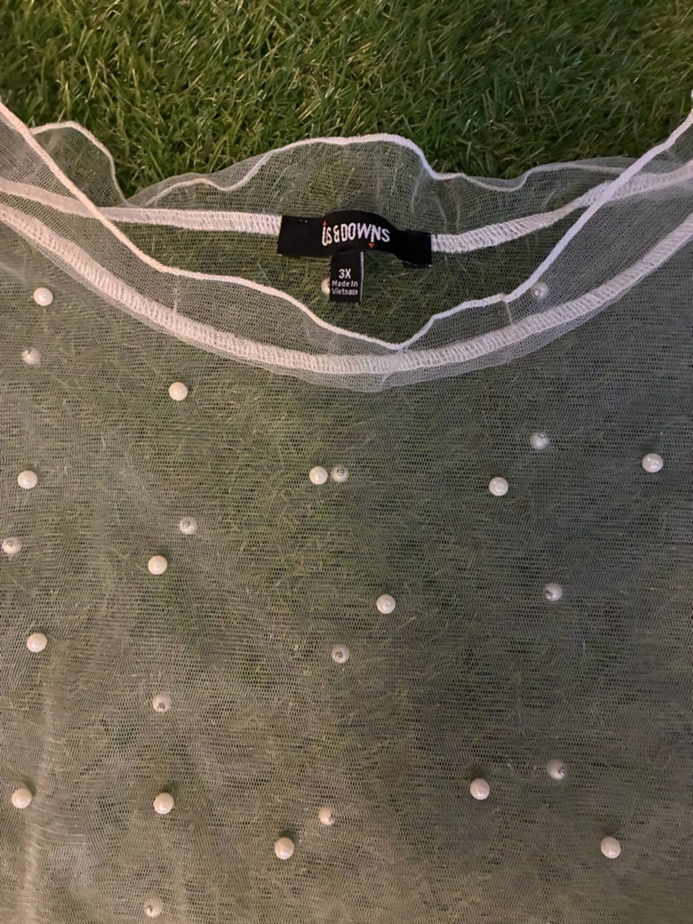 Sheer White Pearl-Embellished Mesh Tee - Picture 4 of 5